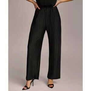 Donna Karan New York Black Pull-On Pleated Wide-Leg Pants Size XL NWT $99
